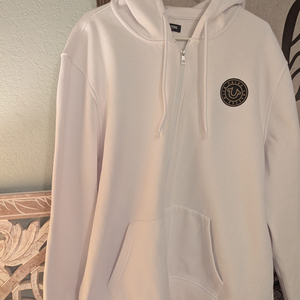True Religion White Zip Up Sweater